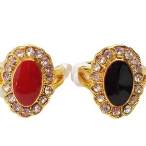 Gold plated red black enamel Cocktail Ring size 5
